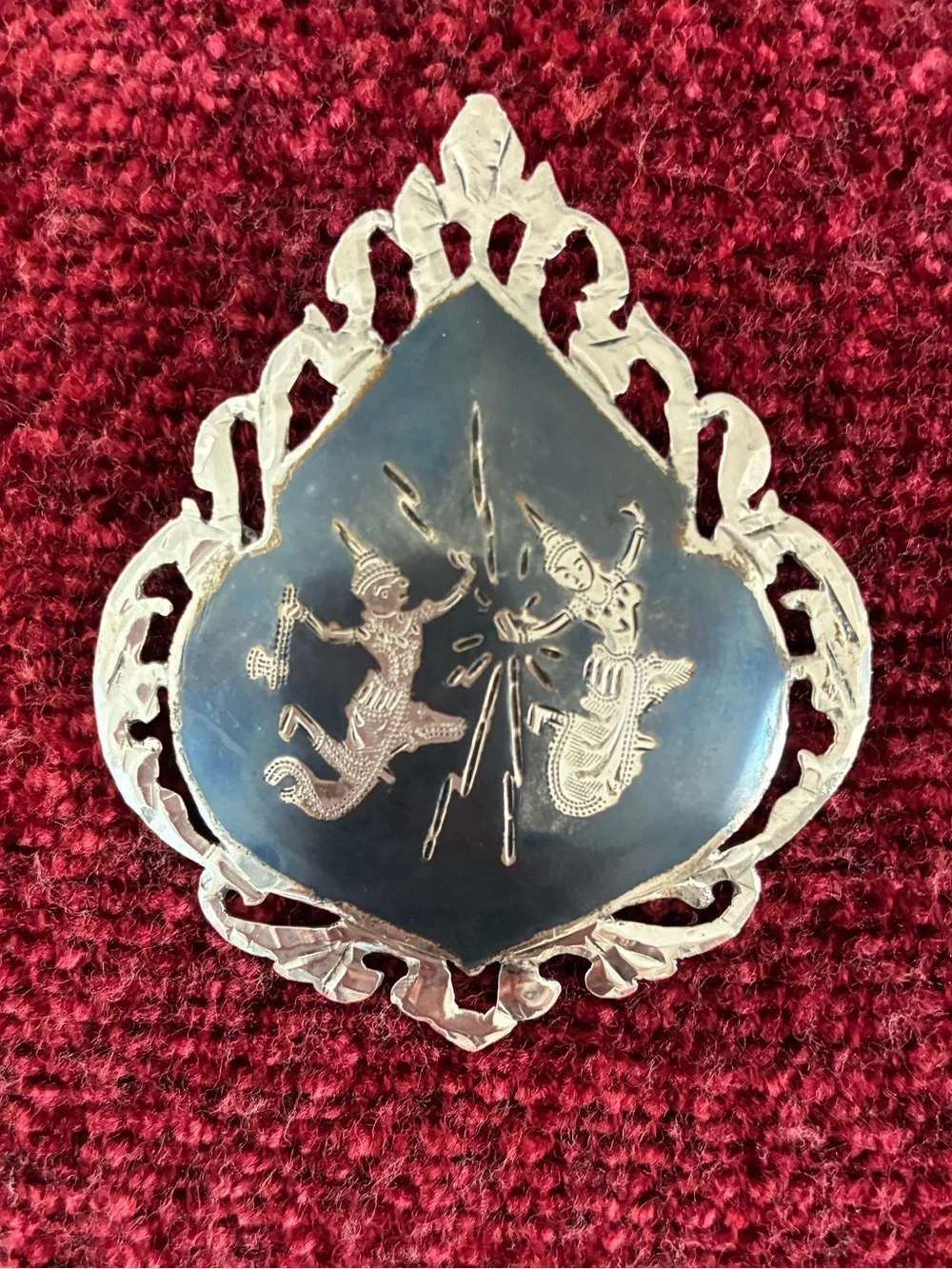 Vintage Siam Sterling Silver Nielloware Mekkala & Ramasoon Gods Brooch Pin